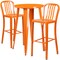 Merrick Lane Evelyne Outdoor Dining Set with 24" Round Table and Slatted Back Bar Stools with Footrests